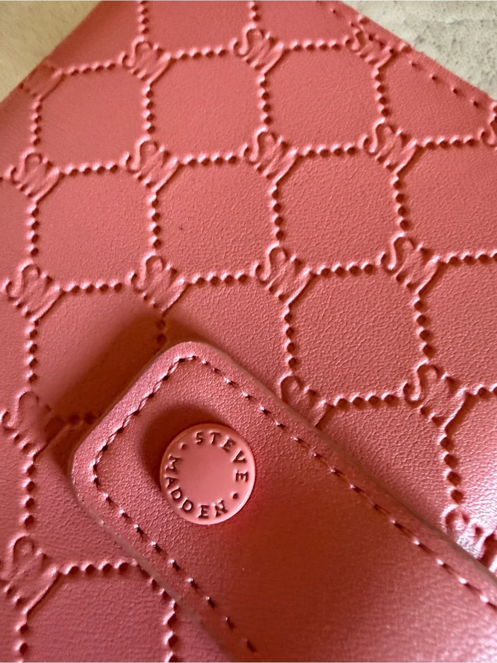 Steve Madden Pink Monogram Snap Wallet Card Holder Faux Leather